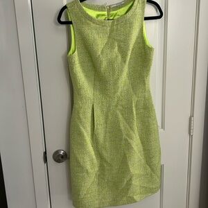 Tahari neon green tweed dress
